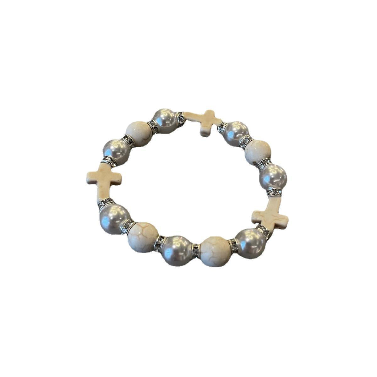 Women's & Men's Pearl Rhinestone Turquoise Cross High Sense Bracelets