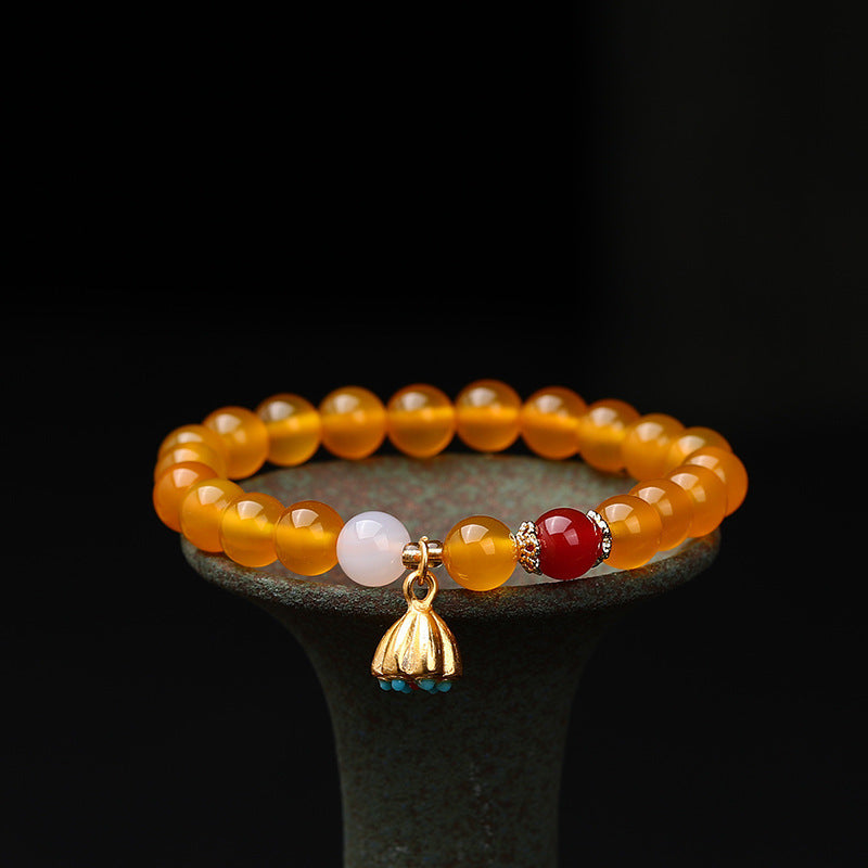 Four Life Natural Red Agate Lotus Bracelets