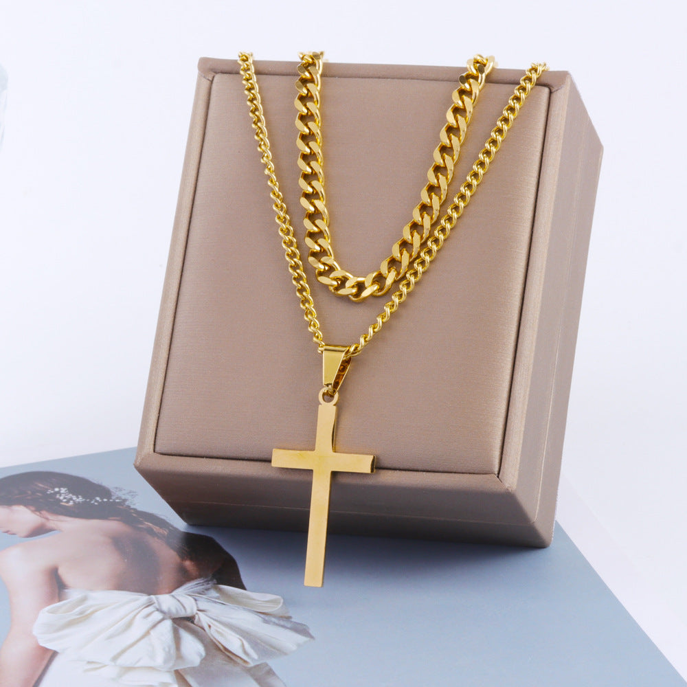 Men's Steel Cross Shelf Cuban Hemp Flowers Necklaces