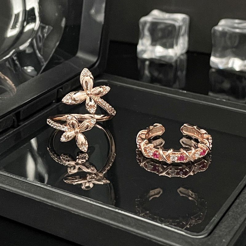 Fashion Double Butterfly Rose Golden Open-end Rings