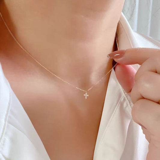Sterling Sier Cross Gold-plated Simple Mini Clavicle Necklaces