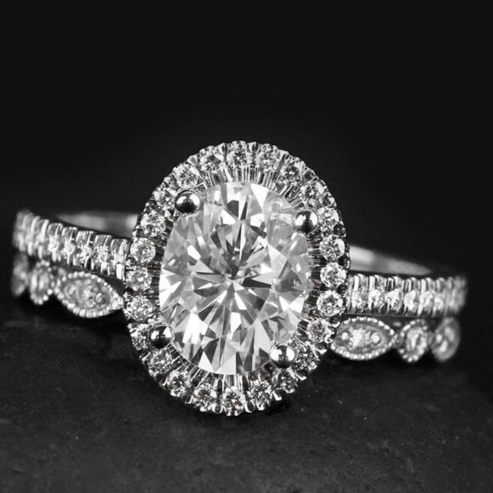 Women's Ornament Hand Jewelry Oval Diamond Set Rings