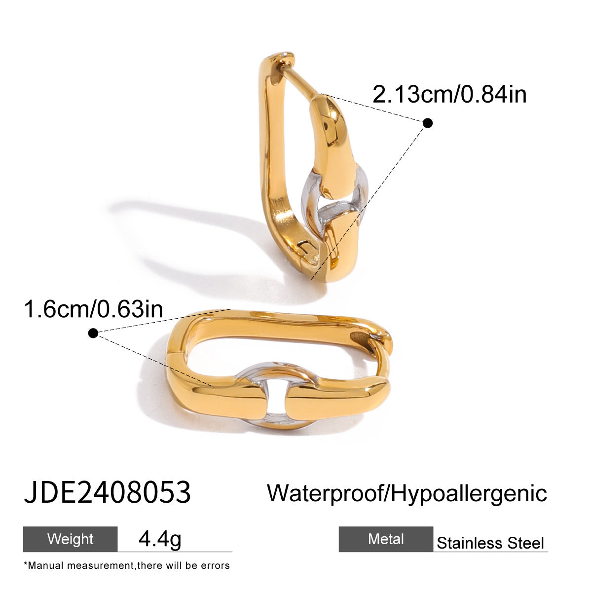 Design Stainless Steel Gold Sier Contrast Color Earrings