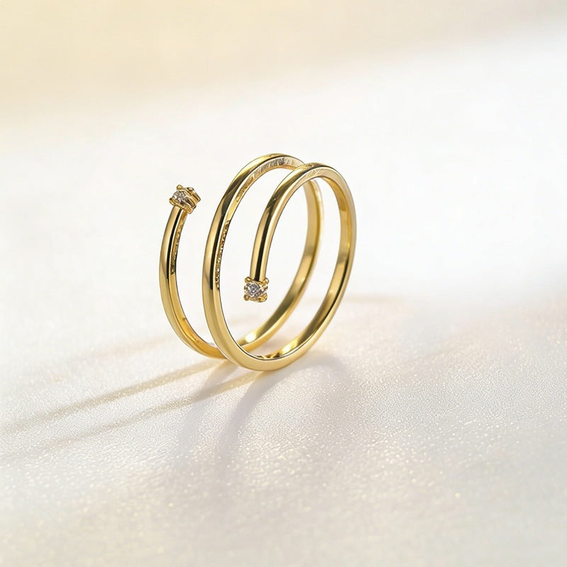 Korean Style Simple Winding Coil Spring Shiny Diamond Fashionable Cold Ring