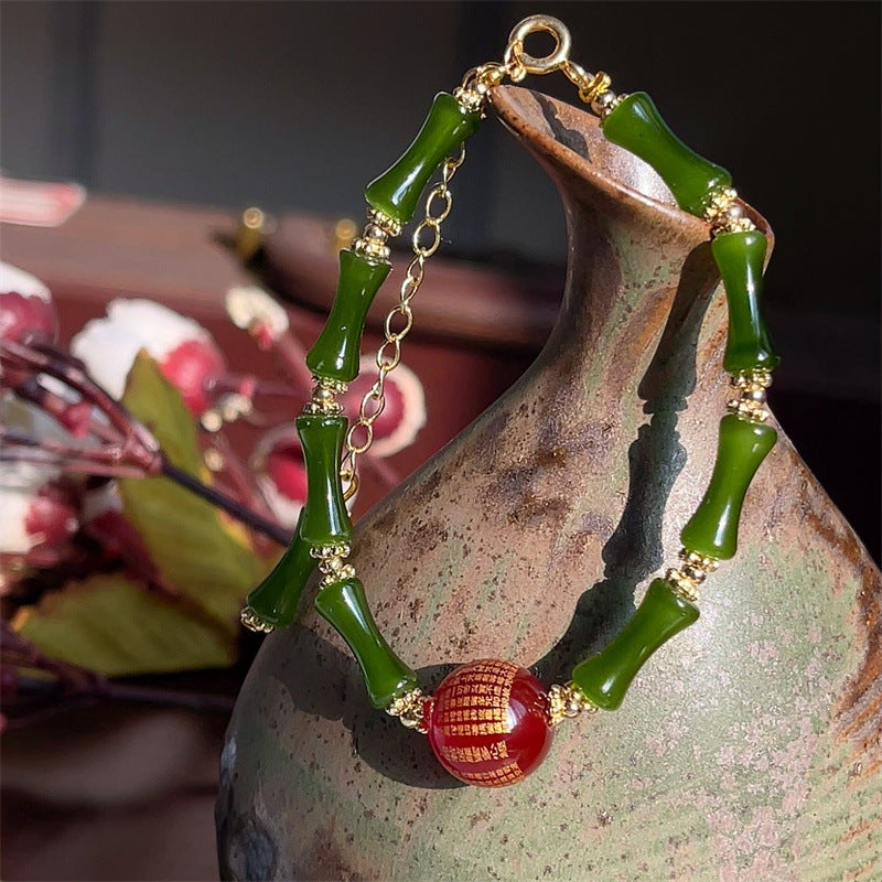 Green Bamboo Three-life Stone Good Luck Exam Shore Bracelets