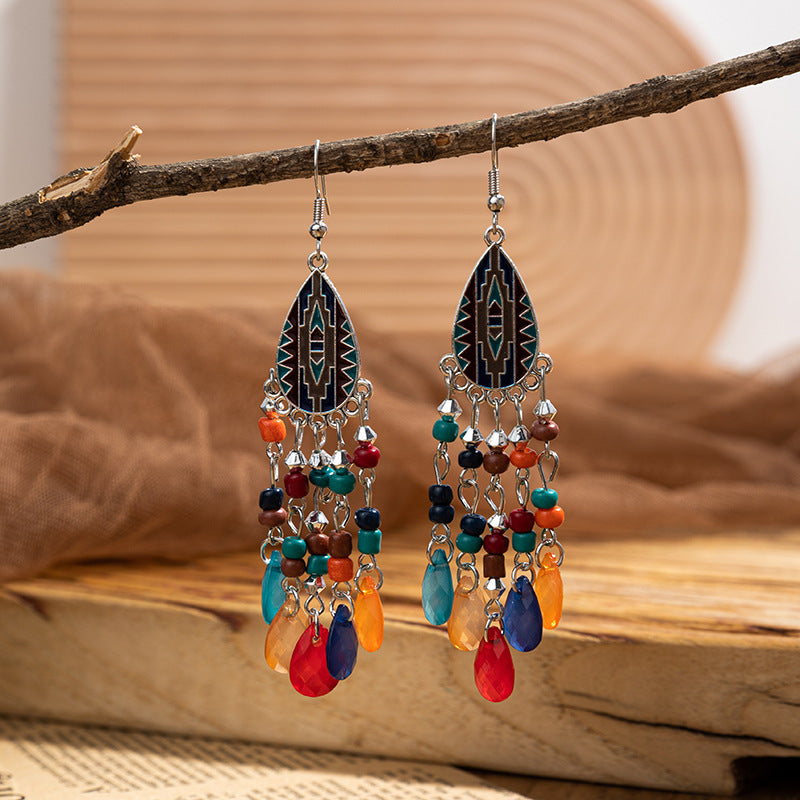 Women's Beaded Elegant Ethnic Style Tassel Environmental Earrings