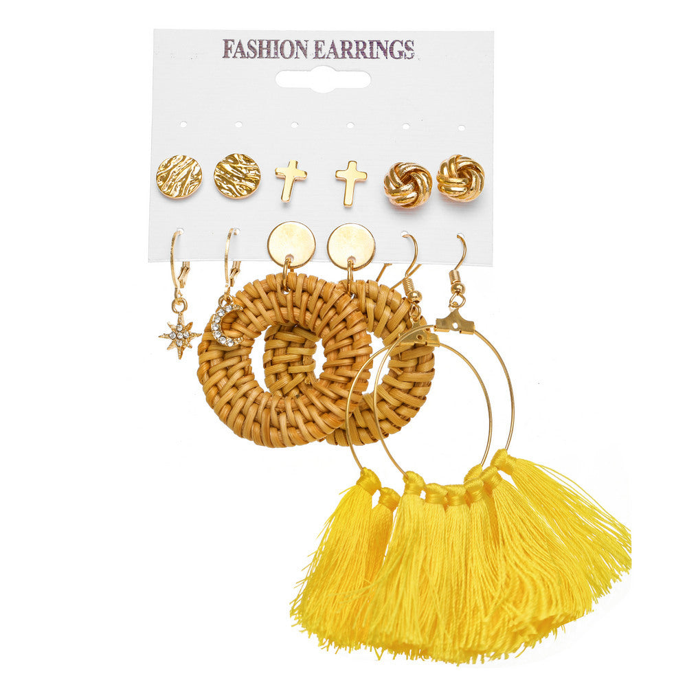 Pearl Creative Tassel Suit Boho Flower Earrings