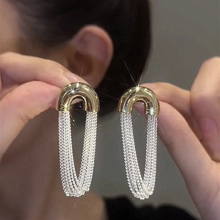 Tassel High-grade Sier Needle Metal Light Luxury Pearl Earrings