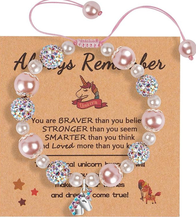 Hand-woven Unicorn Colorful Crystals Clay Rhinestone Ball Bracelet
