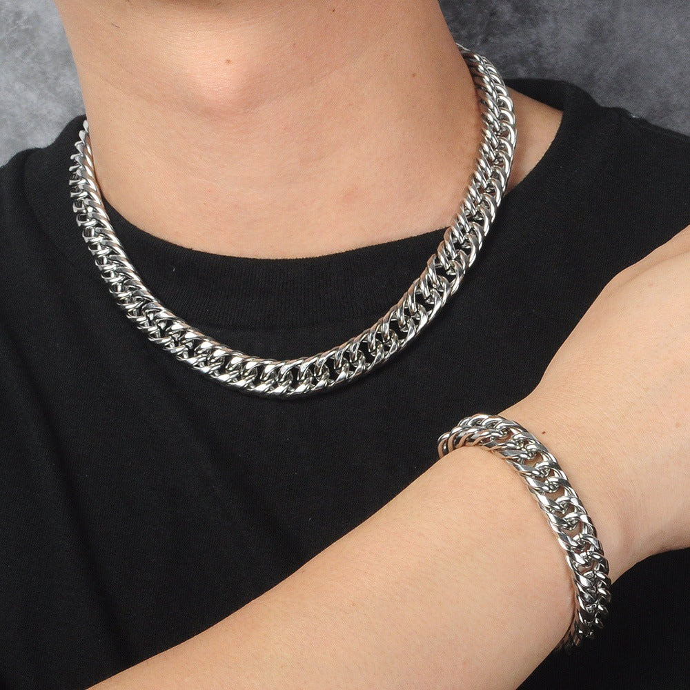 Men's Stainless Steel Double Buckle Titanium Simple Necklaces