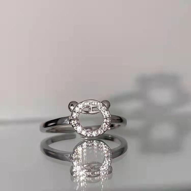 Little Tiger Female Design Simple Life Sier Full Diamond Rings