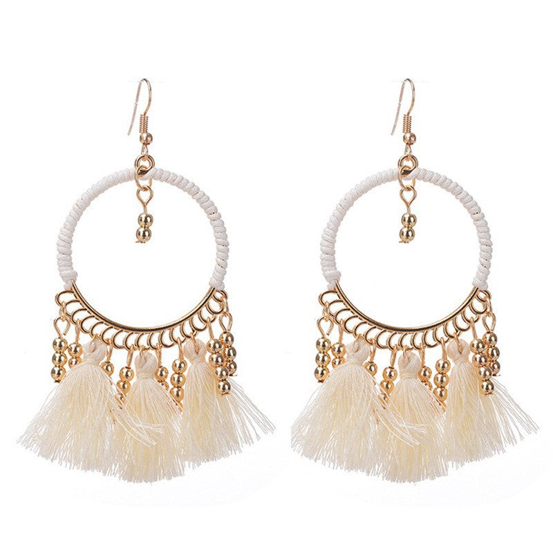 Hook Retro Personality Handmade Leaves Tassel Earrings