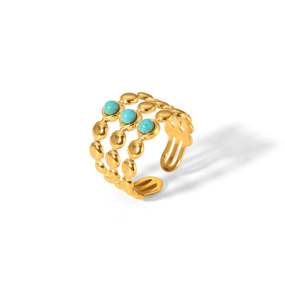 Titanium Steel Inlaid Turquoise Gold Stainless Rings