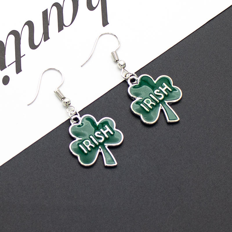 Irish Festival Alloy Dripping Green Hat Clover Earrings