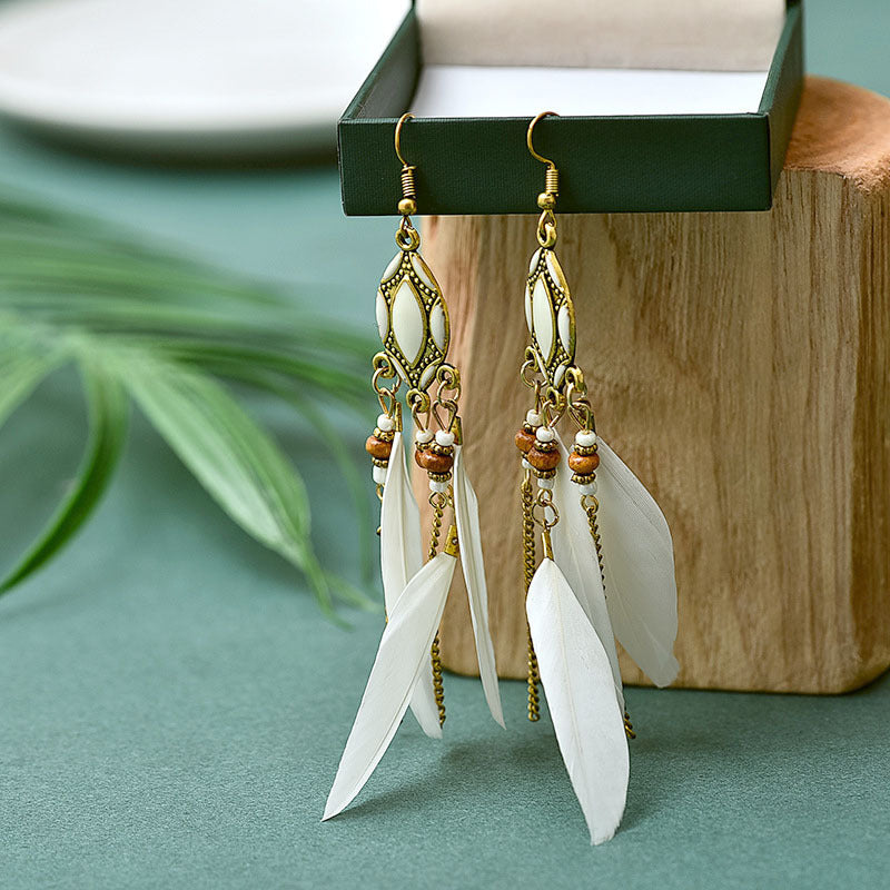 Hook Retro Personality Handmade Leaves Tassel Earrings