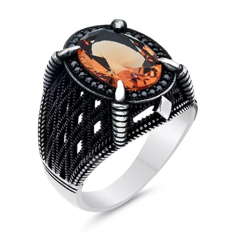 Men's Ornament Snakelike Winding Black Flat Gemstone Vintage Rings