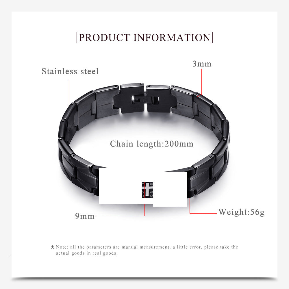 Men's Geometric Cross Black White Stainless Steel Watch Bracelets