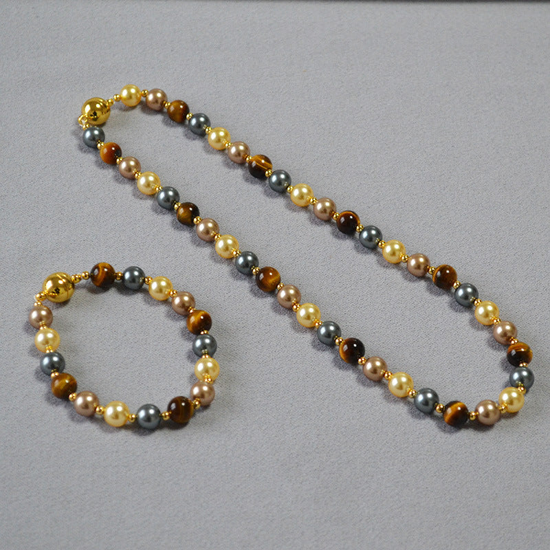 Niche Retro Design Style Tigereye Colorful Pearl Candy Necklaces