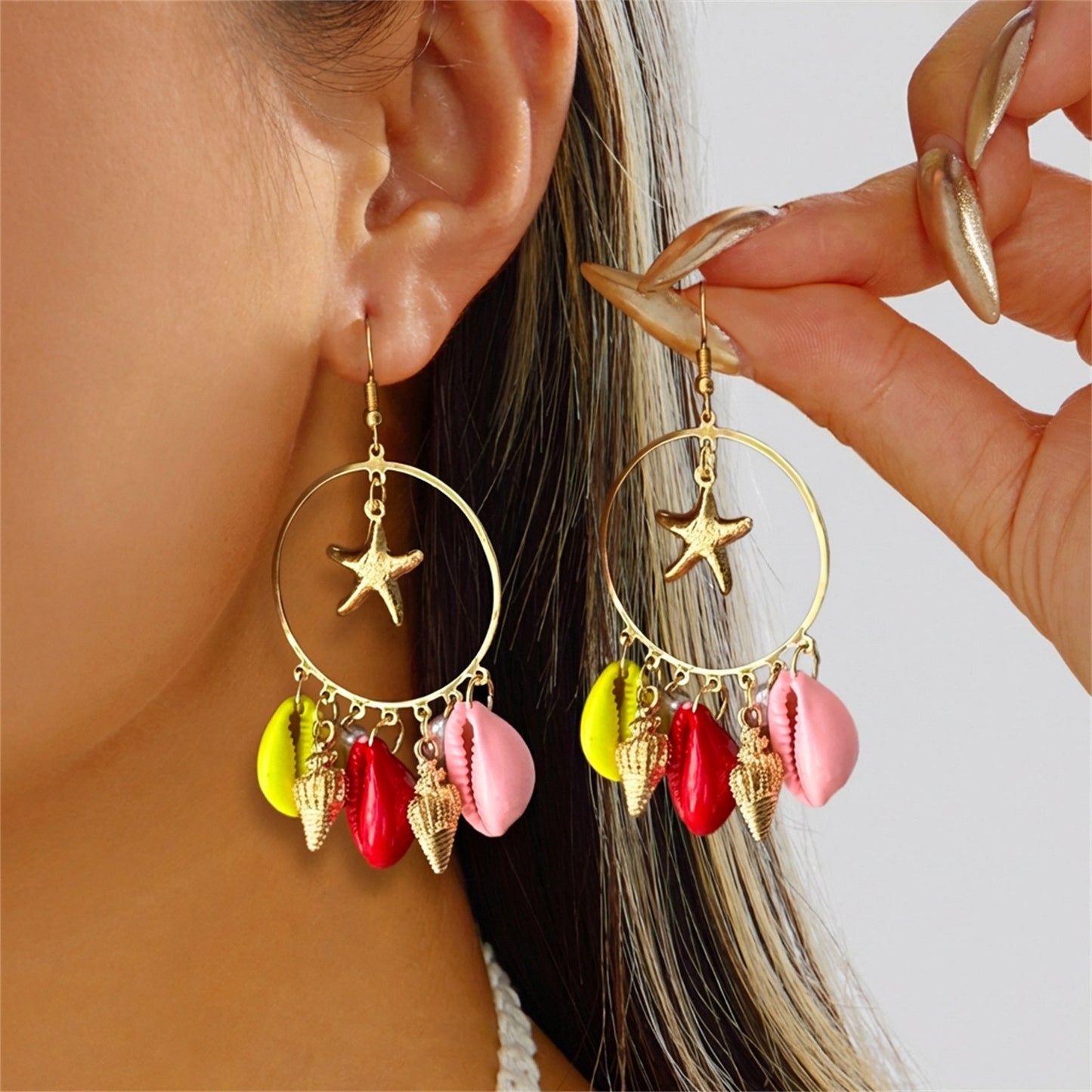 Summer Ocean Style Starfish Shell Niche Design Beach Vacation Earrings