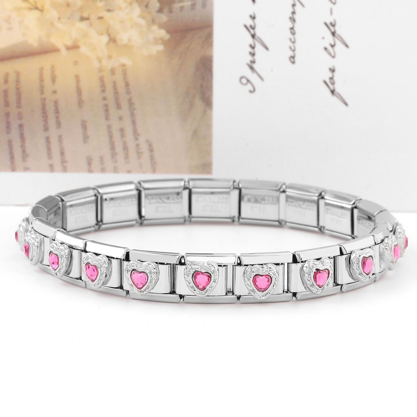Module Double Matching Red Heart Petals Color Stainless Steel Bracelets