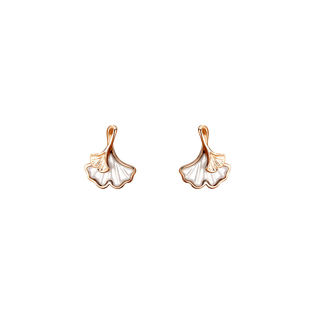 Women's Sier Ginkgo Leaf For Temperamental Shell Earrings