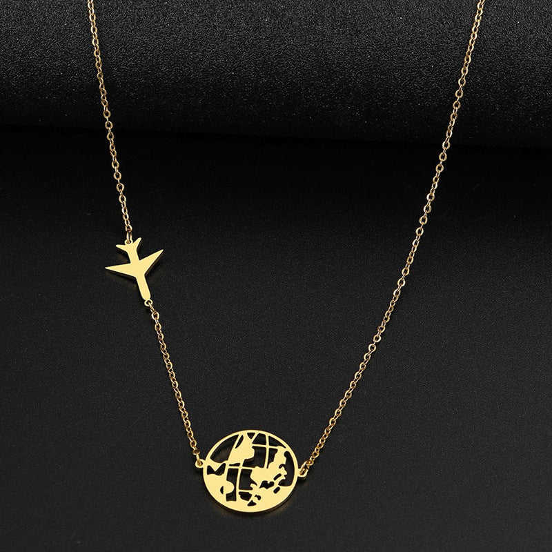 Simple Fashion Stainless Steel Airplane World Necklace