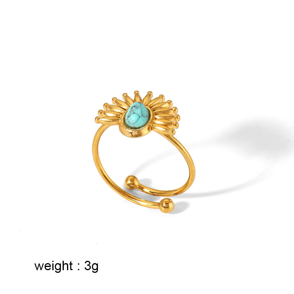 Titanium Steel Inlaid Turquoise Gold Stainless Rings