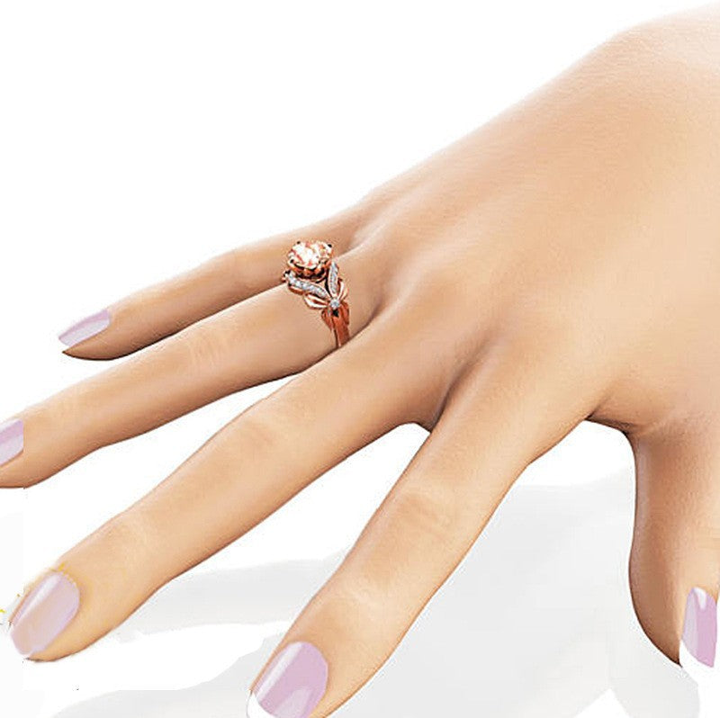 Women's Ornament Rose Gold Champagne Zircon Flower Rings