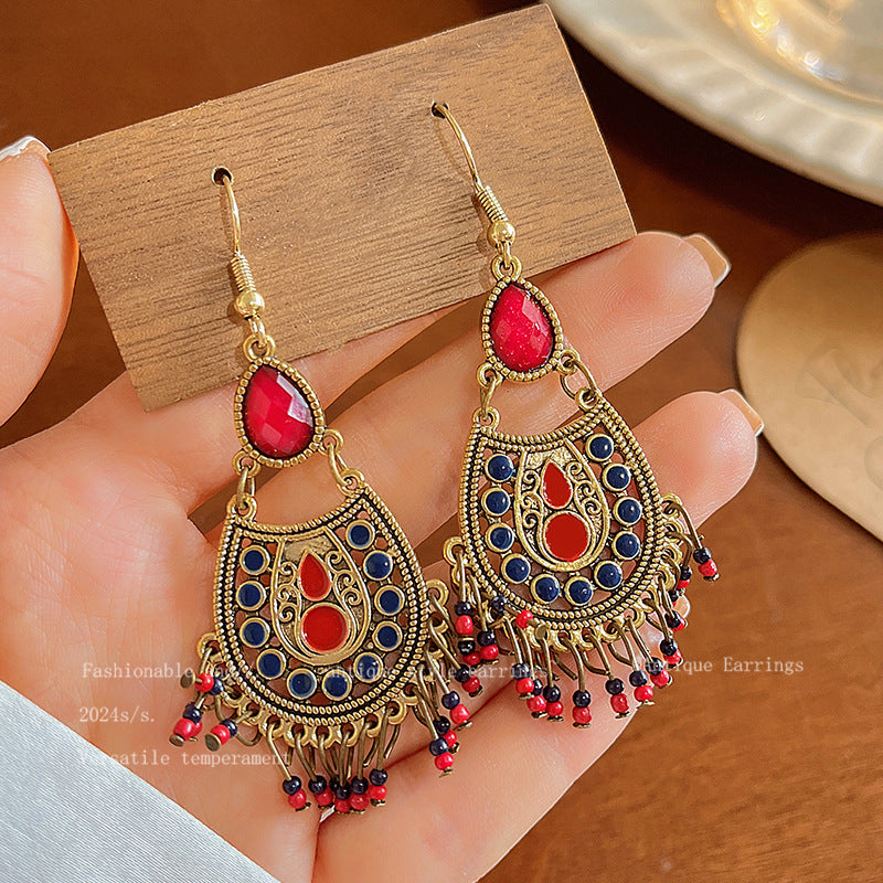 Women's Bohemian Style Long Feather Tassel Ethnic Earrings