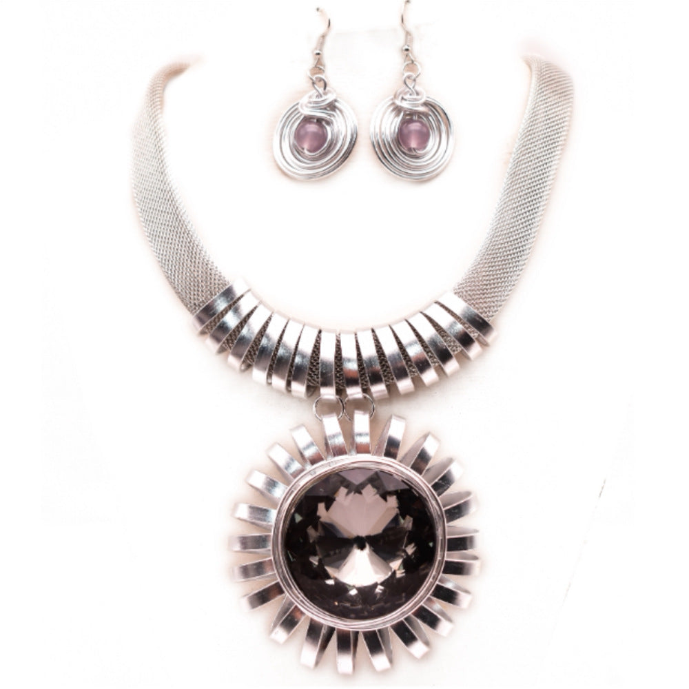 Women's Fashion Luxury Crystal Glass Big Gem Sunflower Suit Jewelry Set