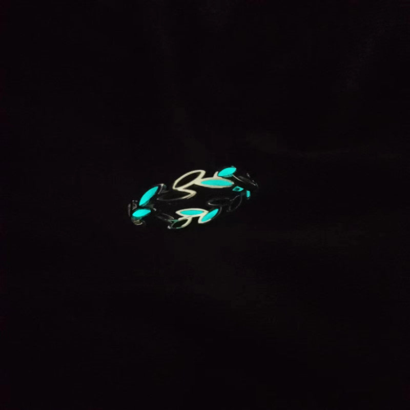 Women's & Men's Leaves Sier-plated Female Blade Luminous Hand Rings