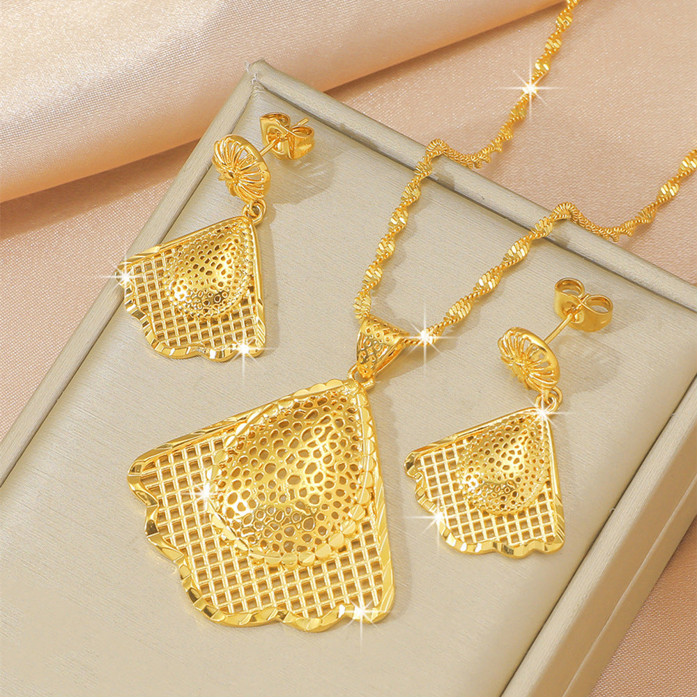 Gold-plated Copper Vietnam Placer Gold Leaves Flower Earrings