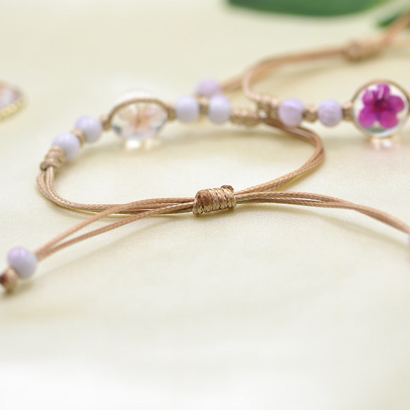 Dried Flower Plant Real Woven Snow Beads Bracelets