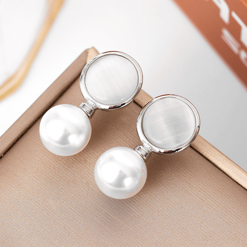 Korean Style Drop-shaped Round Opal Pearl Earrings