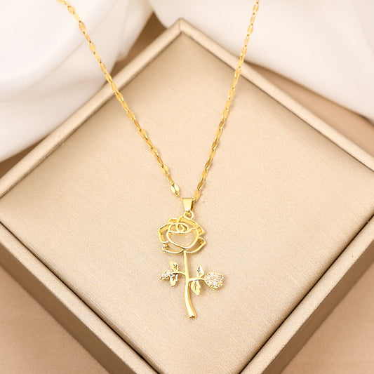 Women's Rose Light Luxury Temperament Gorgeous Full Diamond Necklaces