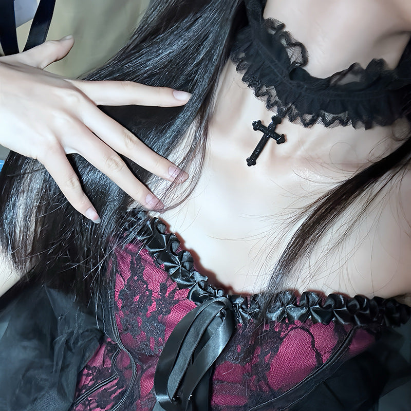 Lace Cross Elastic Flower Side Leg Gothic Antique Neck Rings