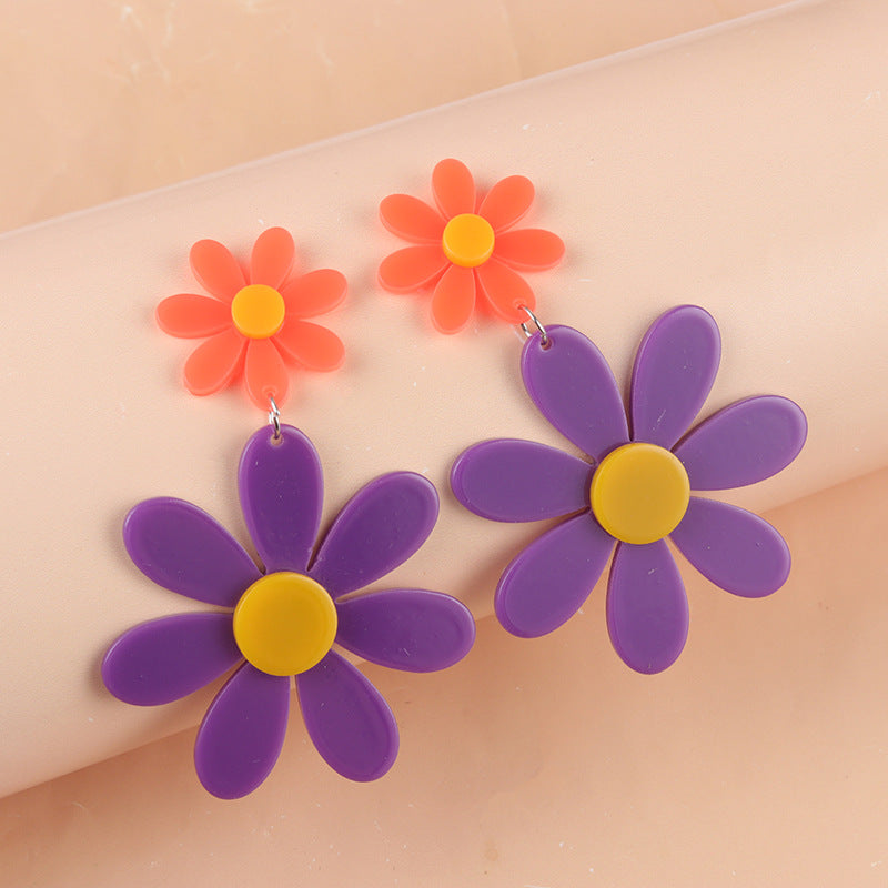 Women's Fluorescent Color Stitching Sunflower Acrylic Exaggerated Earrings