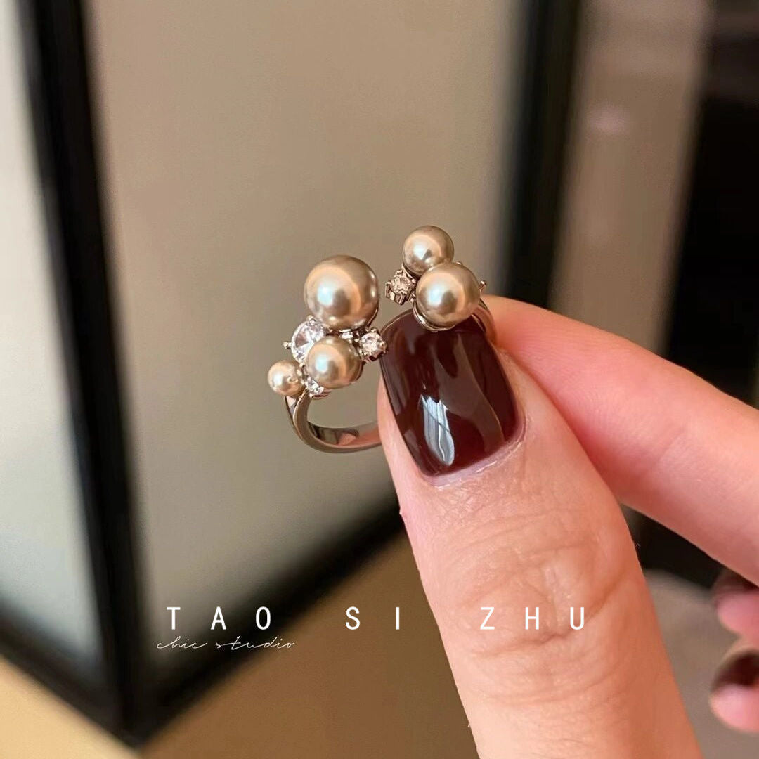 Pearl Open-end Zircon Light Luxury High Sense Index Finger Design Rings
