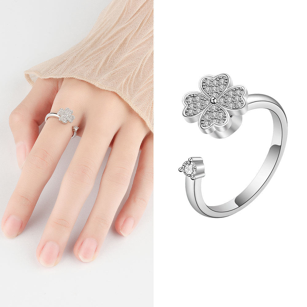 Sier Anxiety Spinning Adjustable Rotating Clover Rings