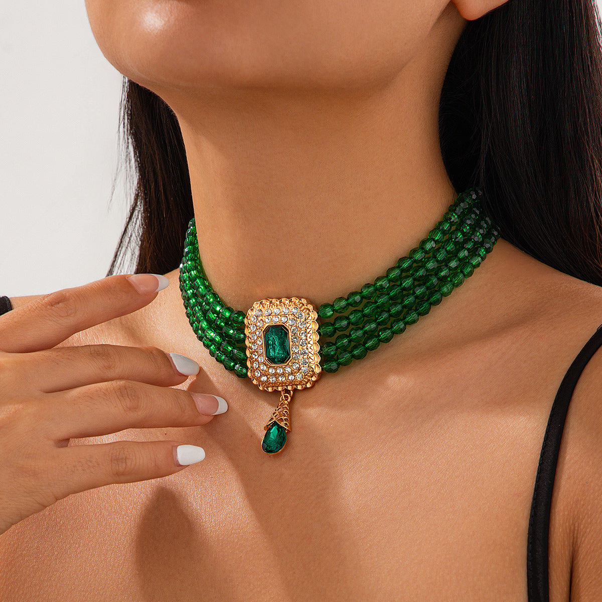 Style Crystal String Beads Vintage Square Necklaces