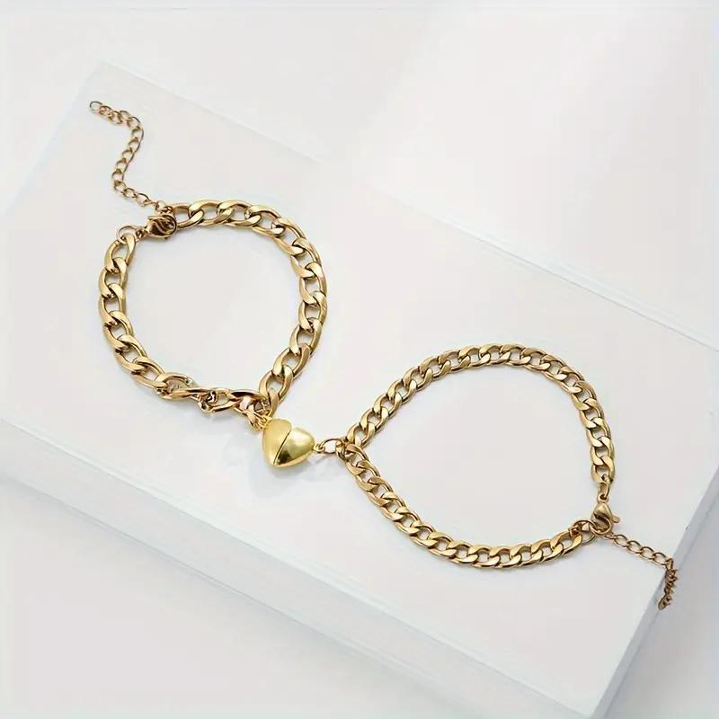 Style Heart Personality Magnet Suction Distressed Pair Bracelet