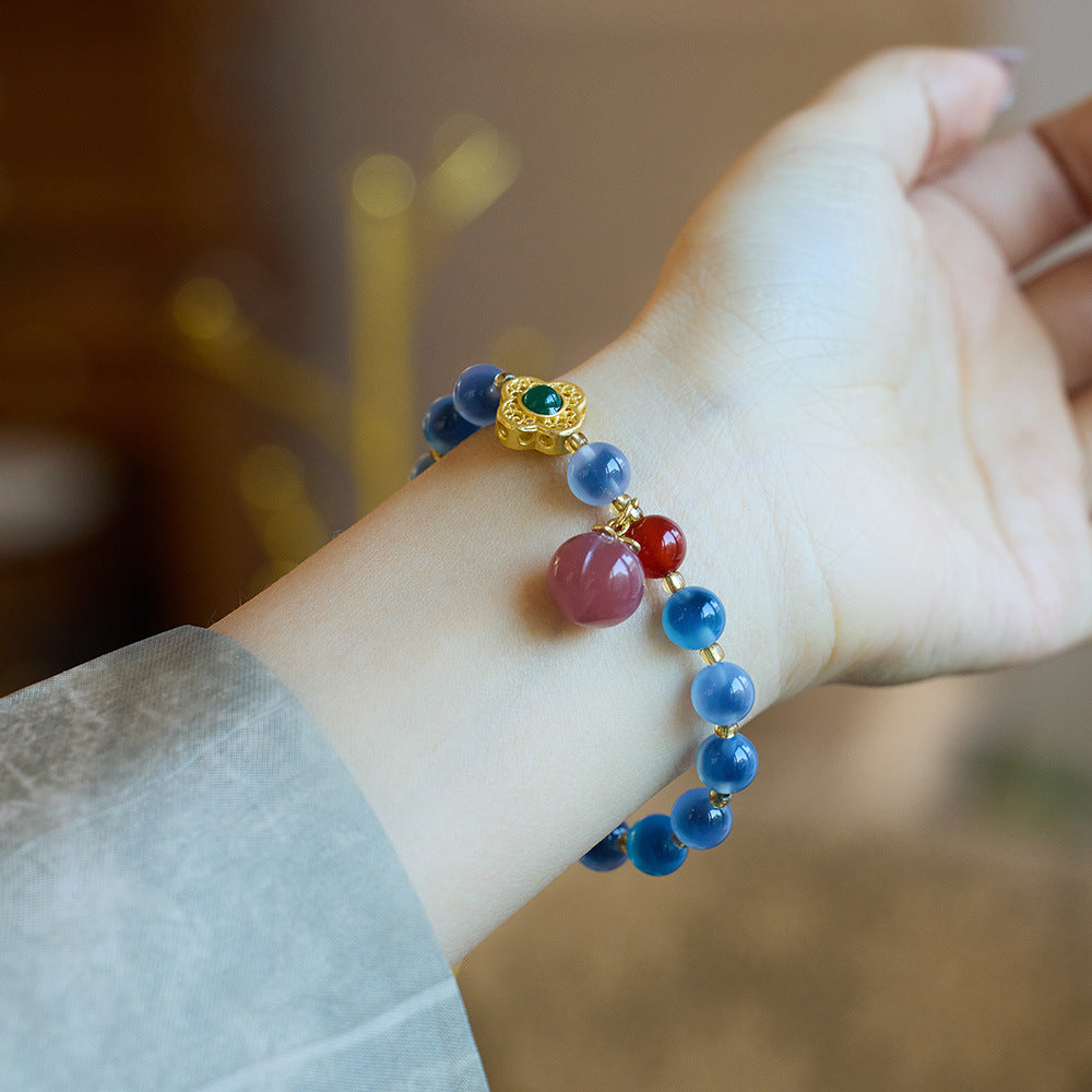 Natural Blue Sugar Heart Agate Female Half Bracelets