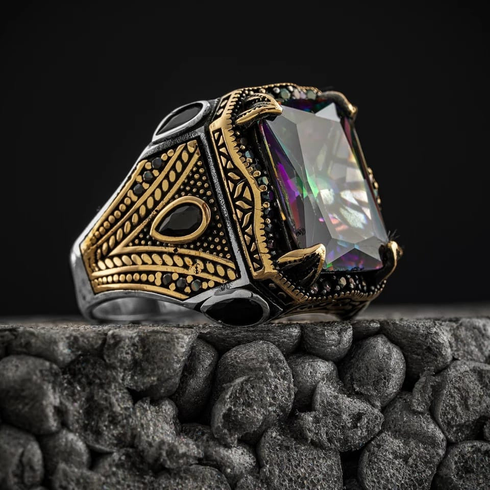 Men's Ornament Snakelike Winding Black Flat Gemstone Vintage Rings