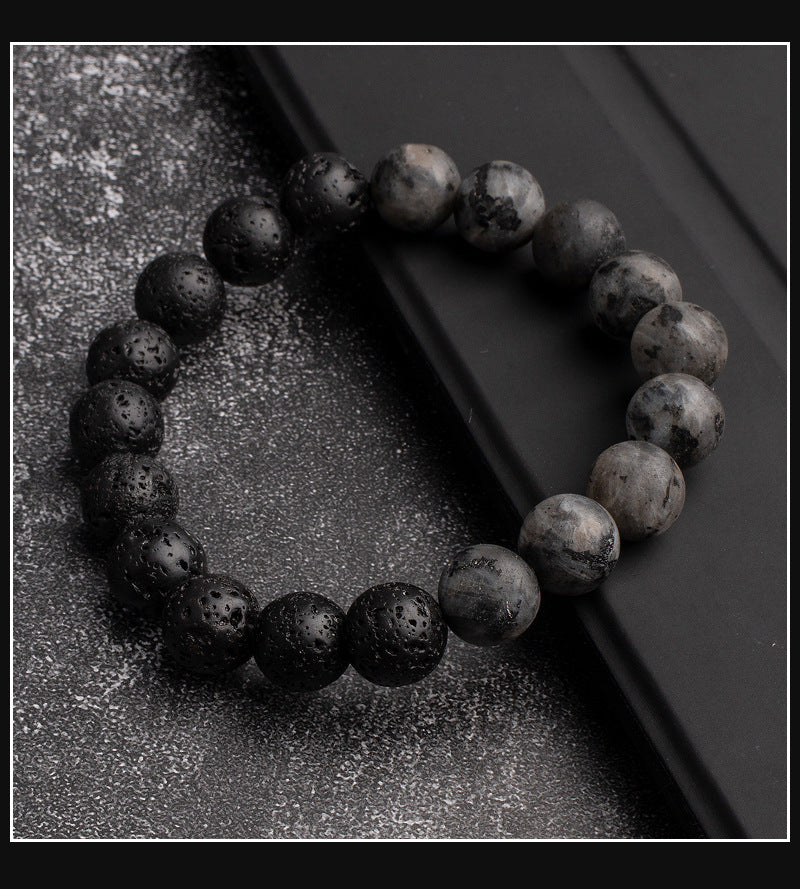 Women's & Men's Black Agate Haematite Snowflake Stone Design Bracelets