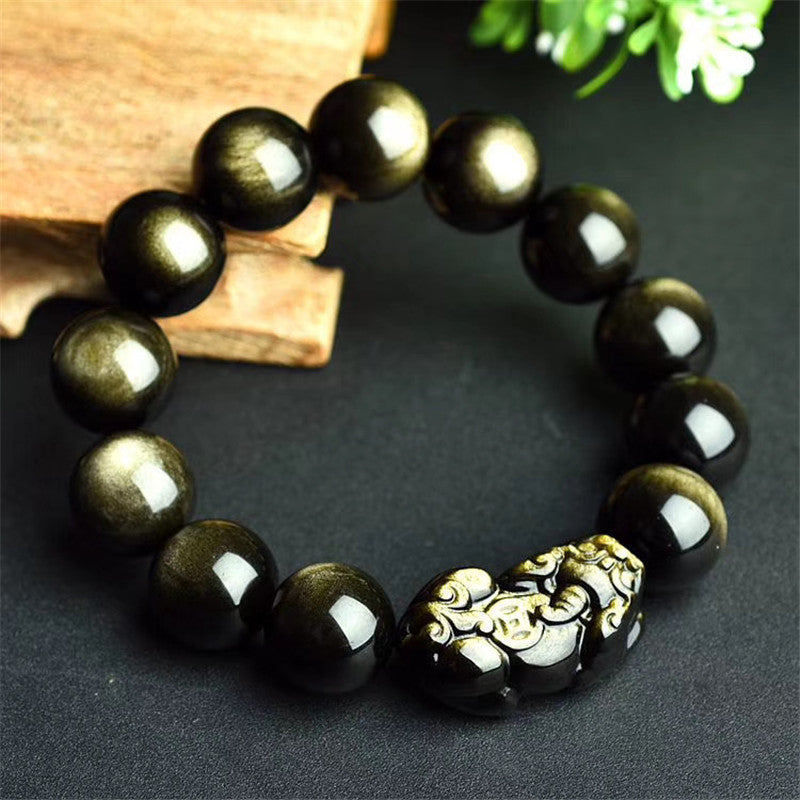 For Natural Mexican Obsidian Gold Lucky Pig Bracelets