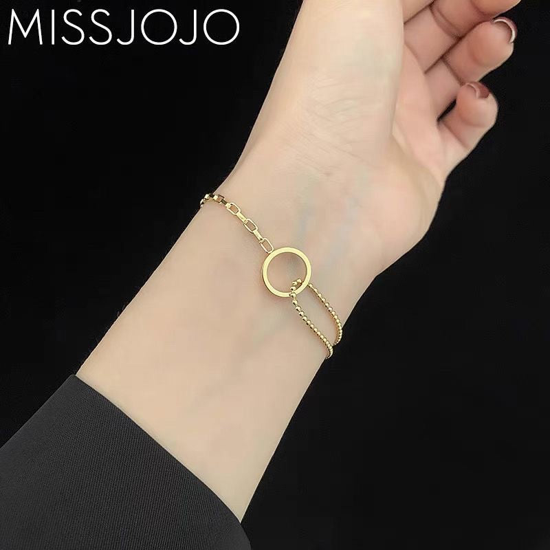 Women's Simple Personality Temperament Round Circle Cold Style Titanium Steel Bracelets