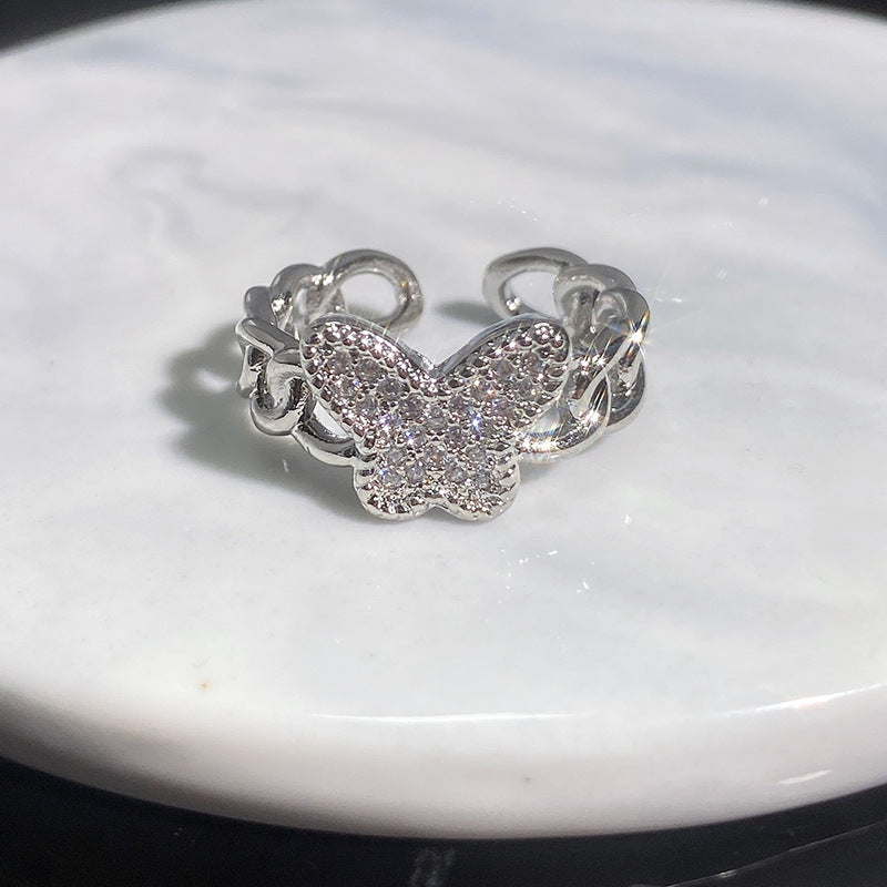 Oil Painting Butterfly Twigs Drop Enamel Color Rings