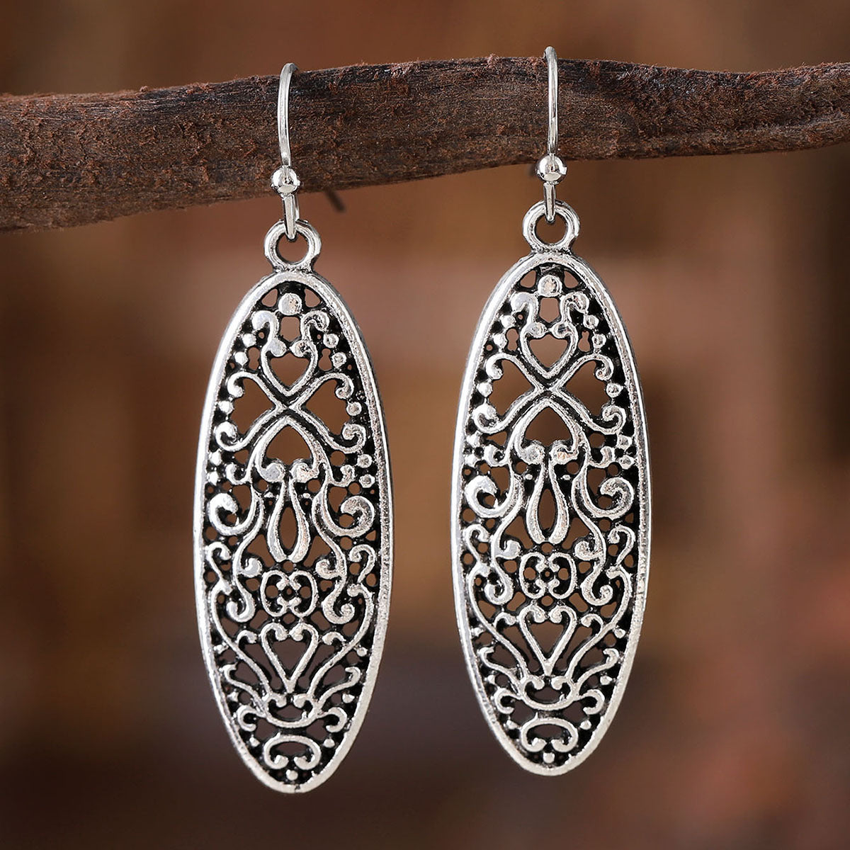 Retro Ethnic Style Geometric Hollow Carved Earrings