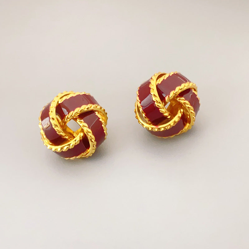 Gold Twist Enamel Glaze Drop Oil Sier Needle Special Earrings