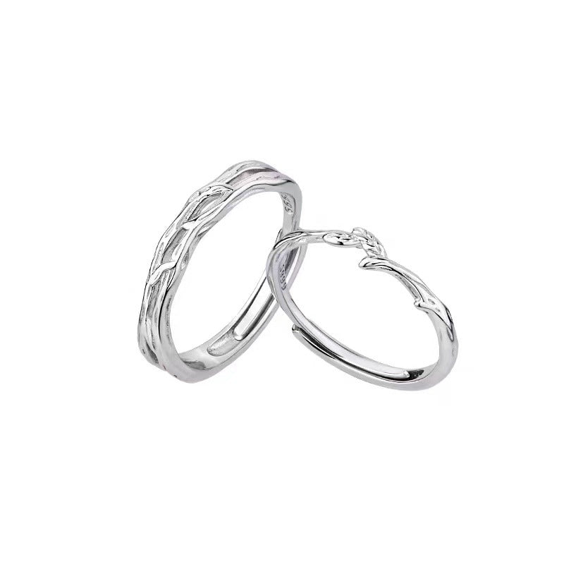 Women's & Men's Sier-plated Couple Niche Simple Long-distance Love Ring